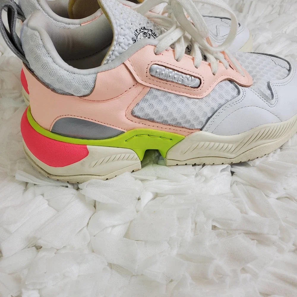 adidas Originals Women's Chunky Sneakers in White, Pink, Lime & Silver